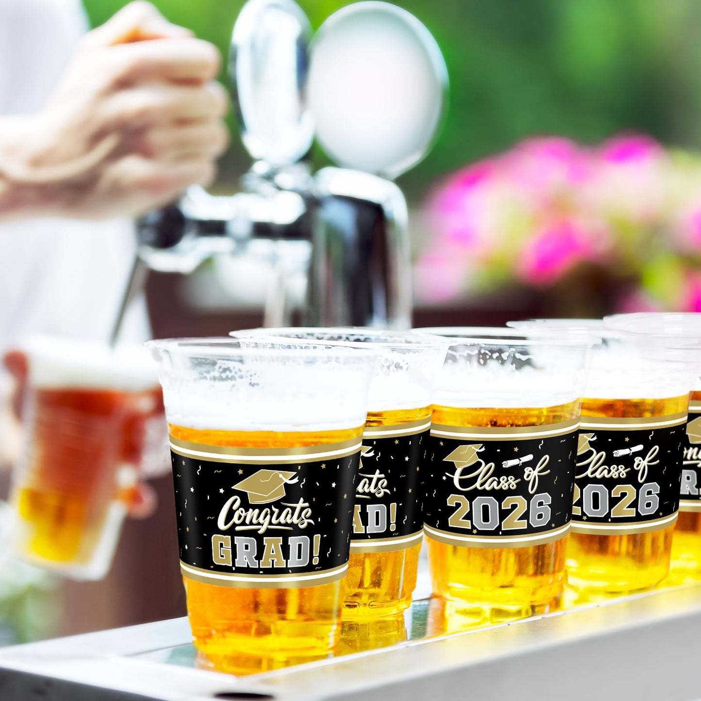 Gatherfun Graduation Decorations – 100 Pcs 16oz Black & Gold Graduation Cups for Grad Party