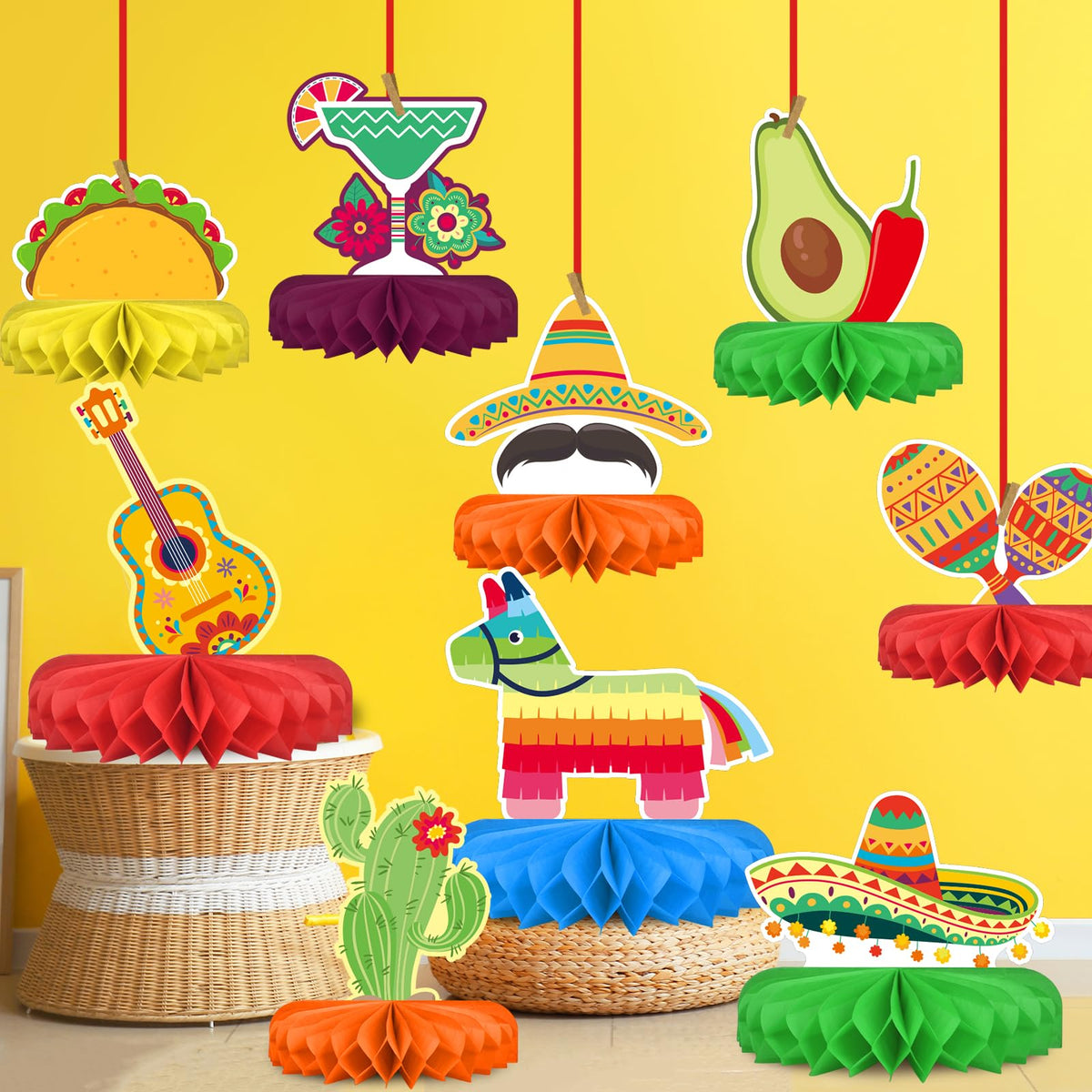Gatherfun Fiesta Party Decorations: Authentic Mexican Honeycomb Centerpieces for Cinco de Mayo