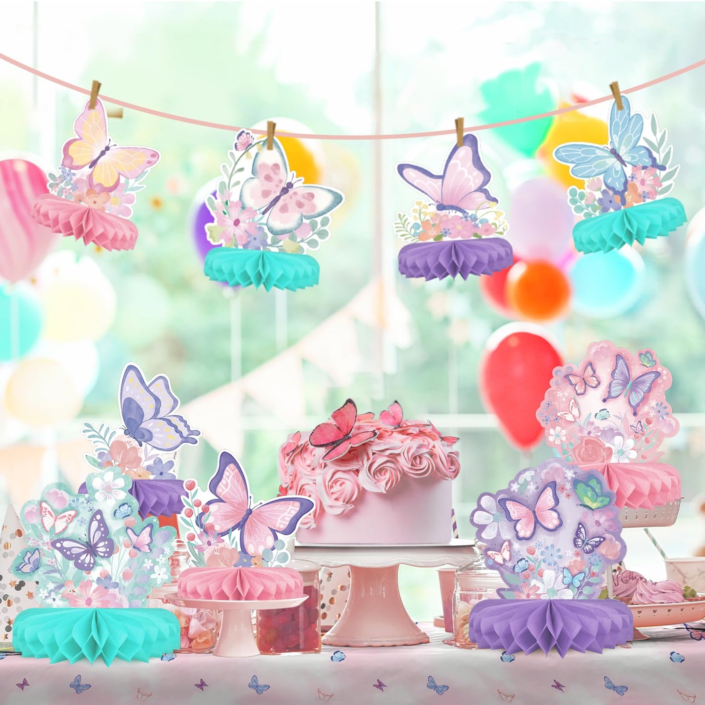 Gatherfun Butterfly Birthday Party Supplies Kit — Honeycomb Centerpieces & Table Decor