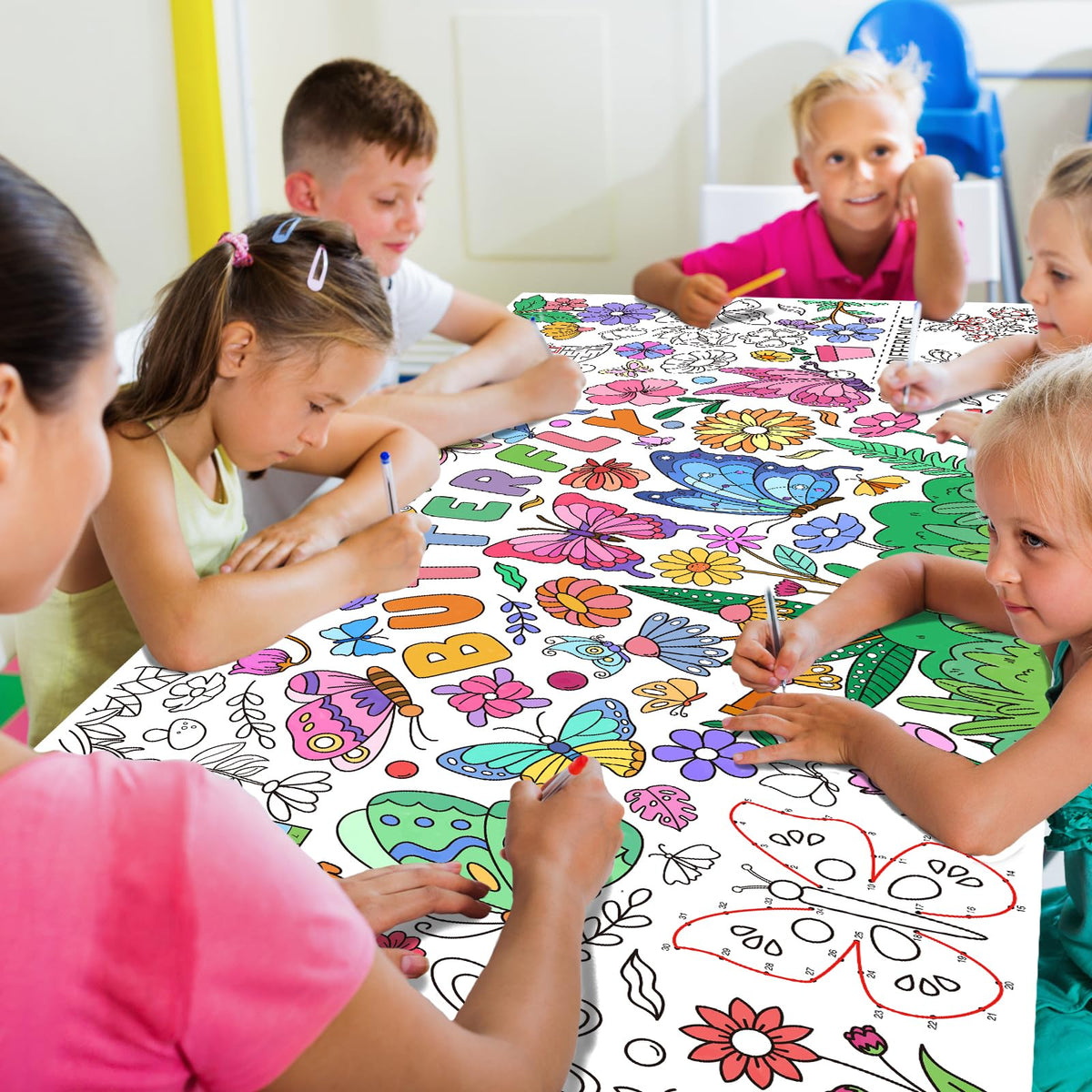 Gatherfun Butterfly Birthday Giant Coloring Poster – 31.5 x 72 in Classroom Wall Decor & Party Table Cover