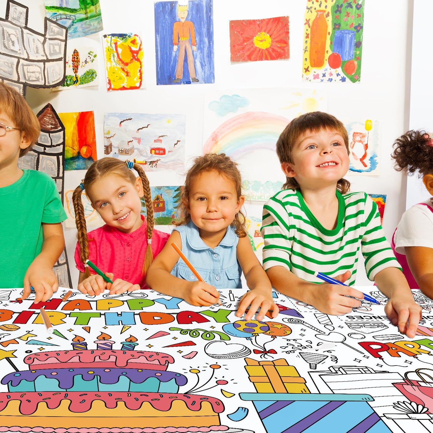 Gatherfun Giant Coloring Poster 31.5 x 72 in – Classroom Wall Decor, Birthday Activity Poster, Event Table Cover