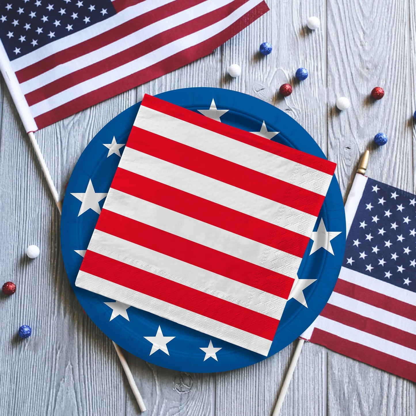 Gatherfun American Flag Patriotic Party Supplies – 50pc Disposable Dinner Plates, Dessert Plates, Napkins & Cocktail Napkins