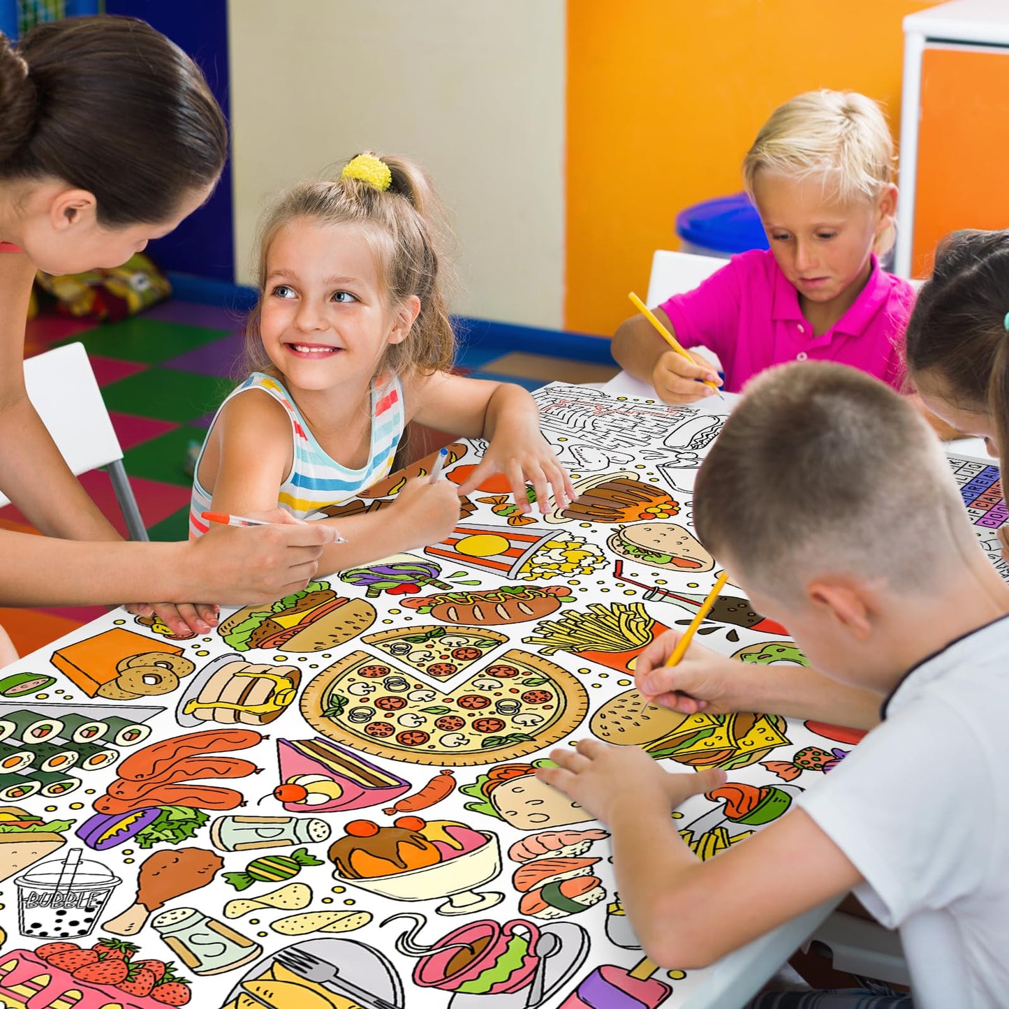 Gatherfun Giant Kids Coloring Poster – 31.5 x 72, Food-Themed Activity for Classroom, Birthday & Events