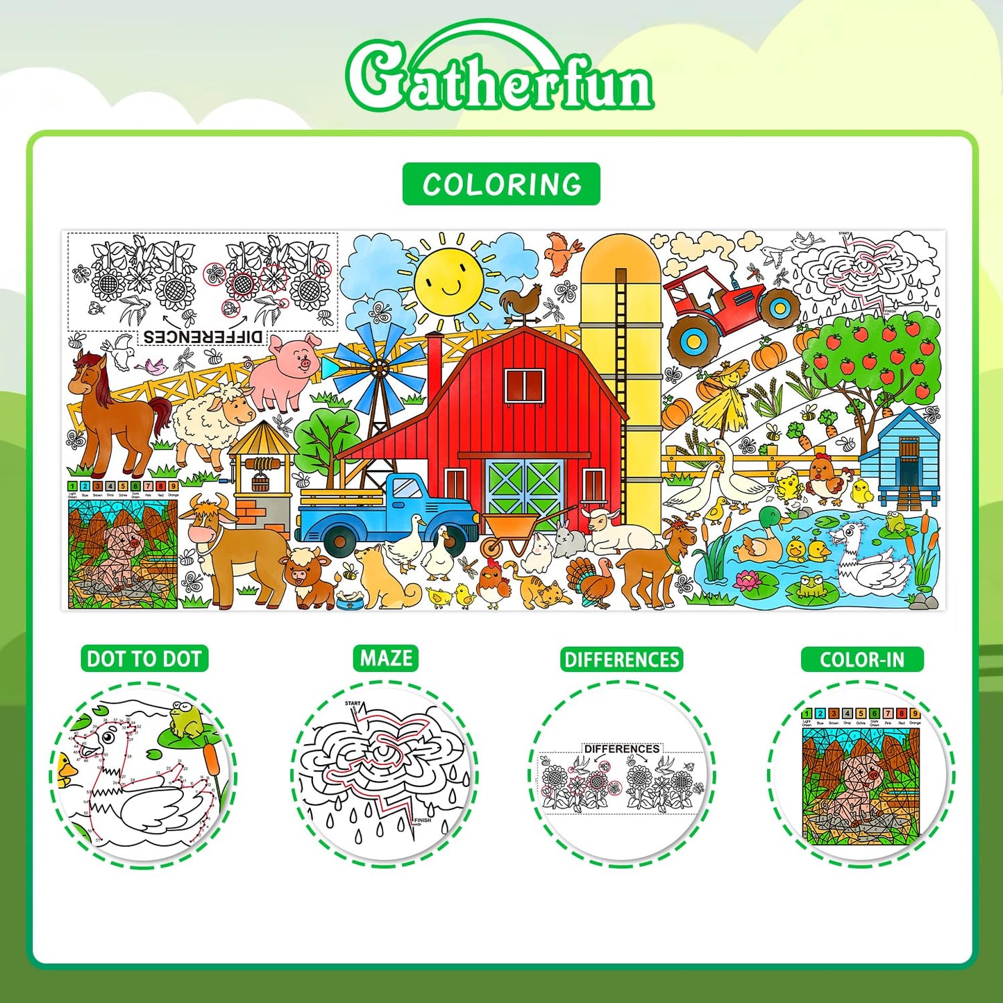 Gatherfun Farm Animal Giant Coloring Poster — 31.5 x 72 in for Classroom & Parties