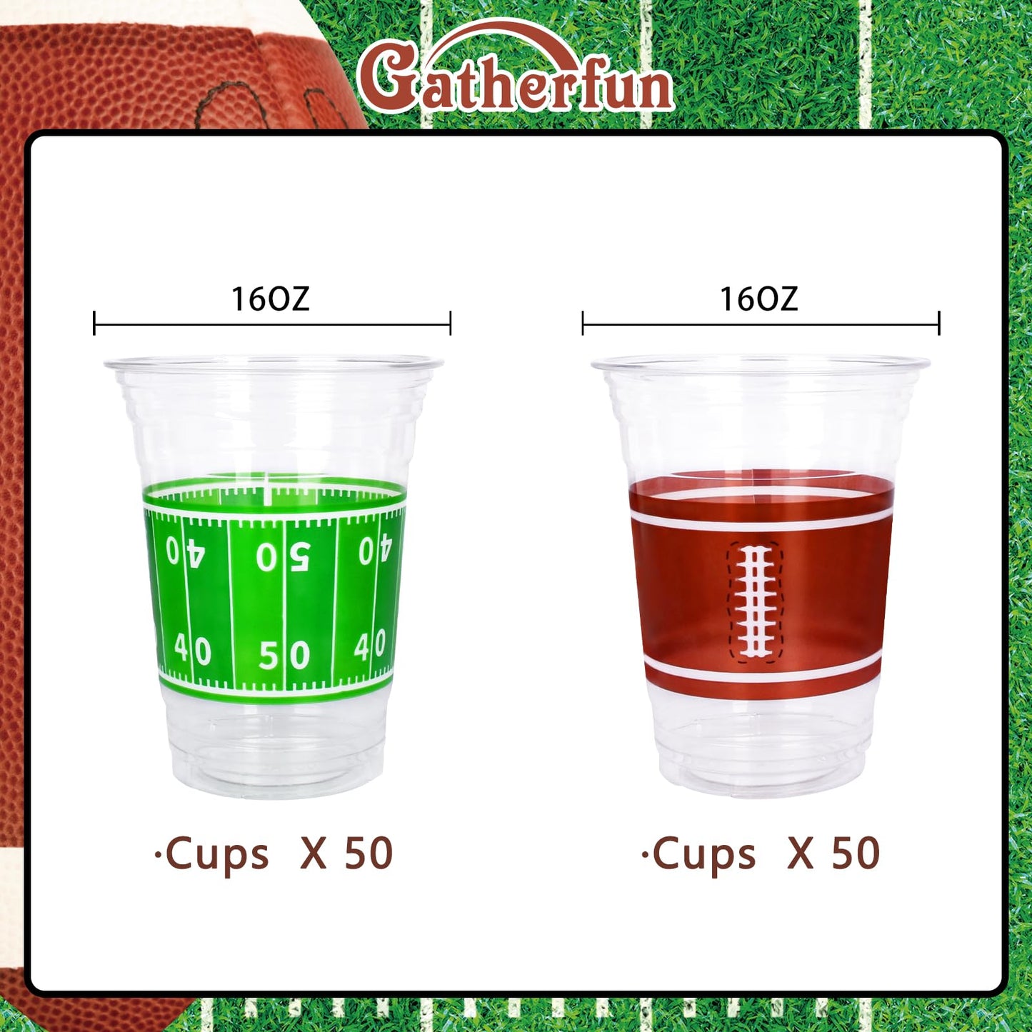 Gatherfun 100-pcs 16oz Football Plastic Cups | Tailgate Party Supplies
