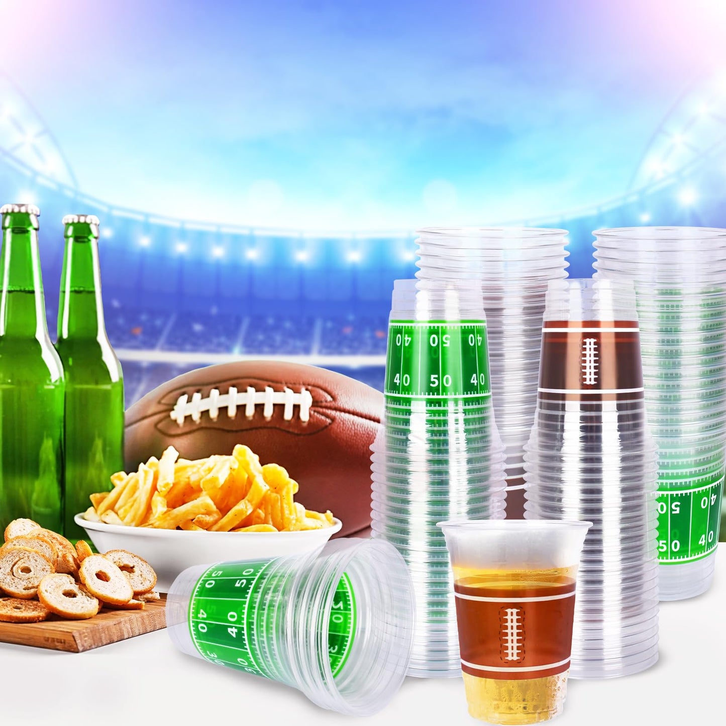 Gatherfun 100-pcs 16oz Football Plastic Cups | Tailgate Party Supplies
