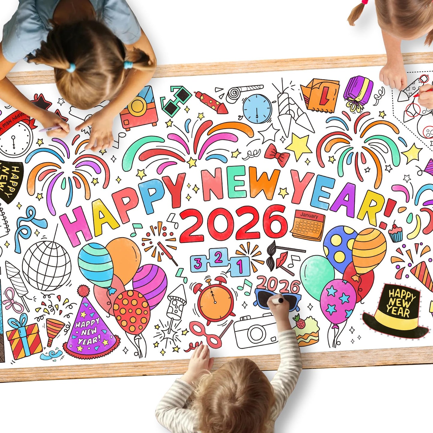 Gatherfun Giant Coloring Poster for Classroom Wall – 31.5 x 72 Inches, Happy New Year Theme