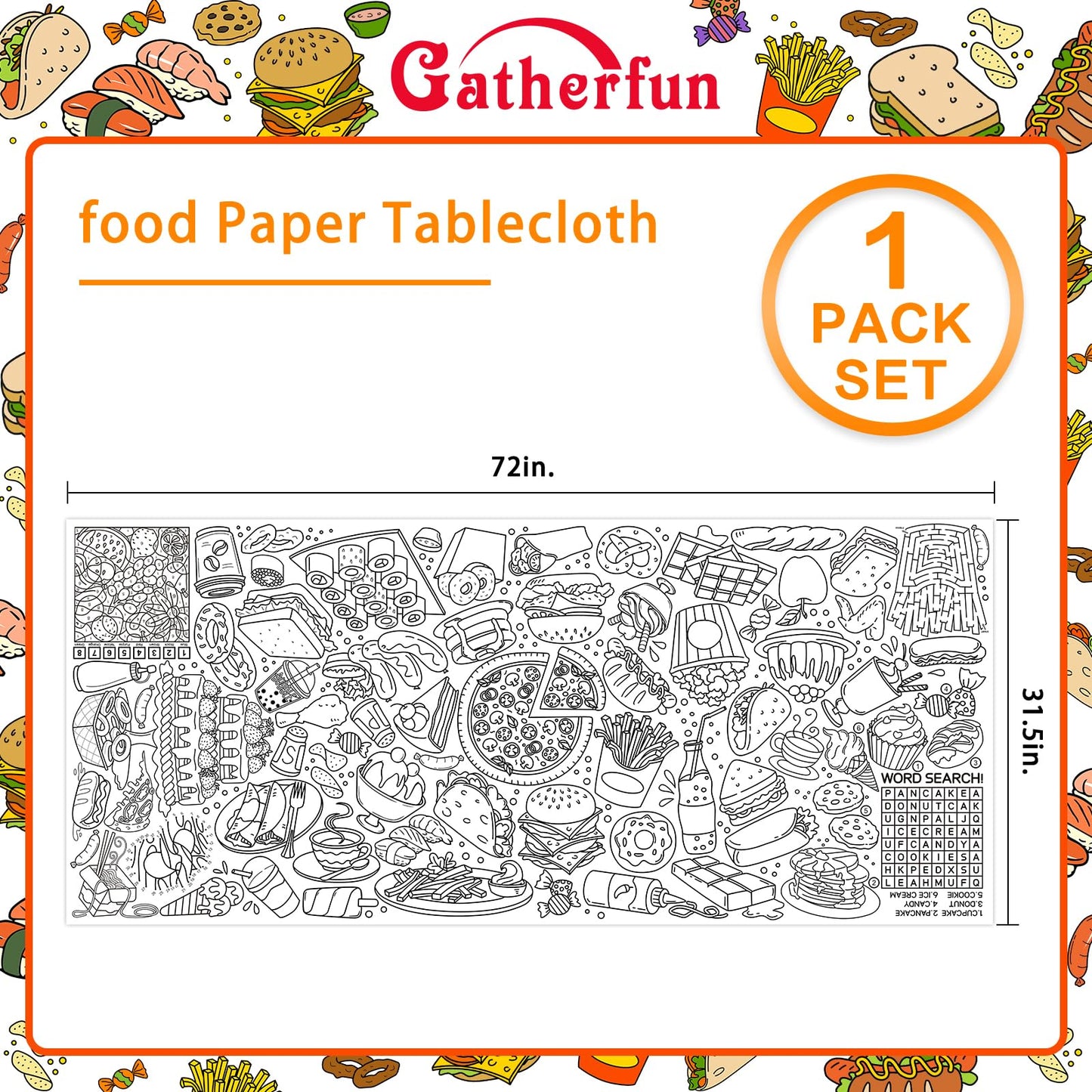 Gatherfun Giant Kids Coloring Poster – 31.5 x 72, Food-Themed Activity for Classroom, Birthday & Events