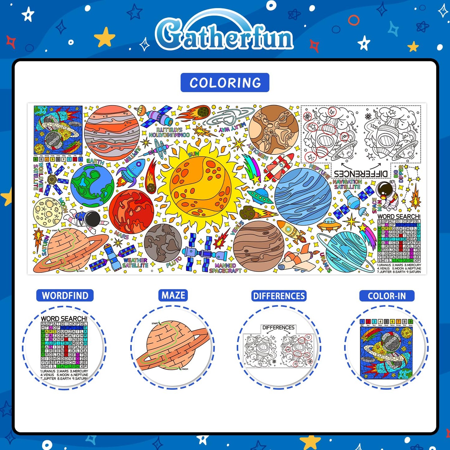 Gatherfun Giant Coloring Poster 31.5 x 72 in – Outer Space Wall Poster & Table Cover for Classroom & Parties