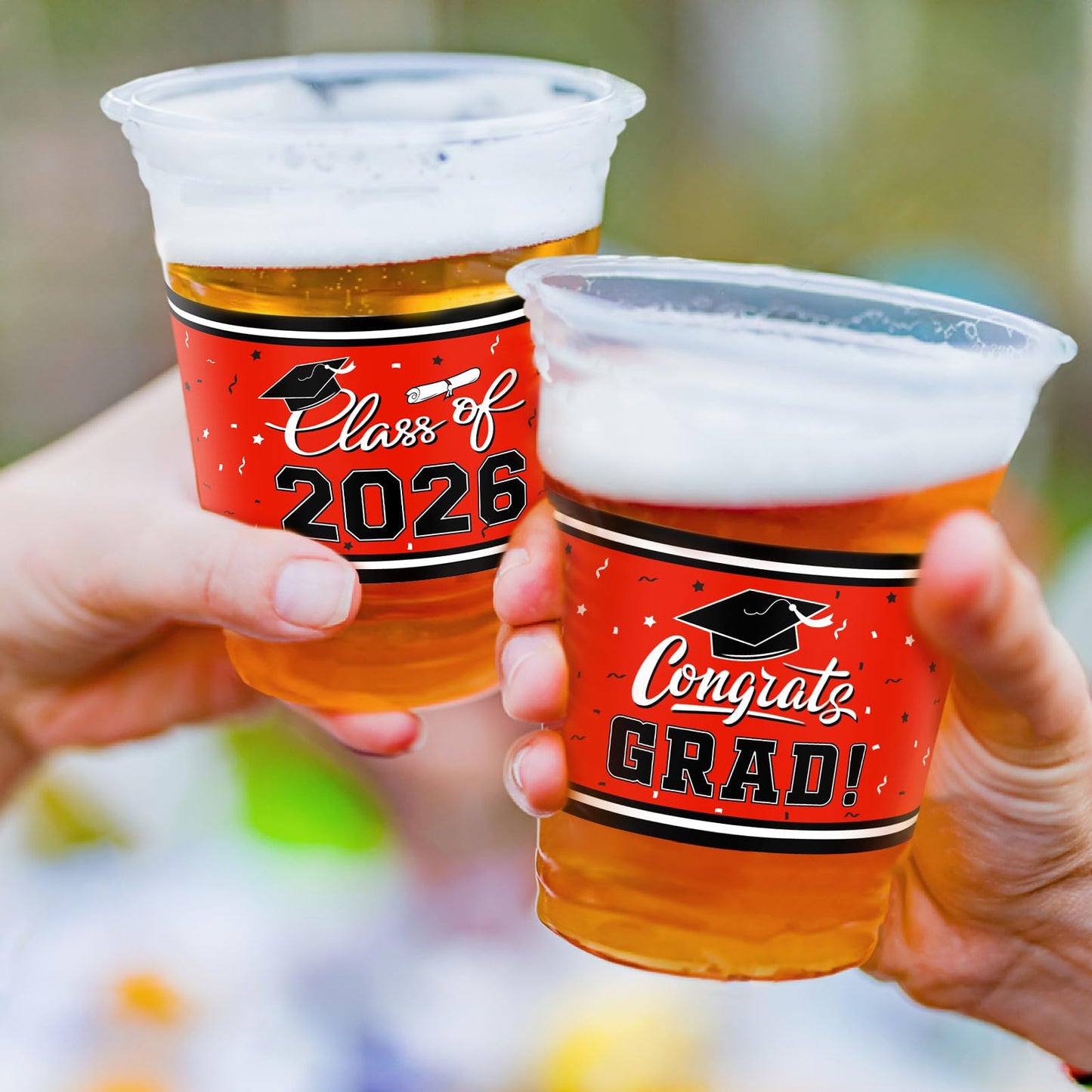 Gatherfun Class of 2026 Graduation Cups - 100 x 16oz Red Plastic Cups for Graduation Party Decorations