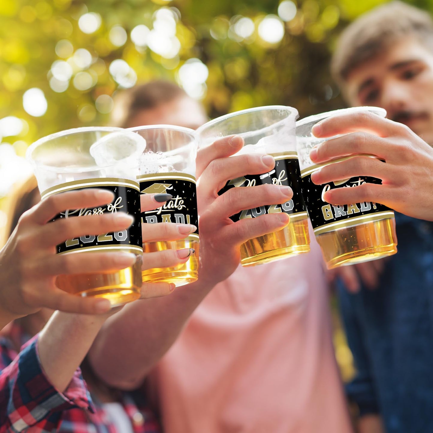 Gatherfun Graduation Decorations – 100 Pcs 16oz Black & Gold Graduation Cups for Grad Party
