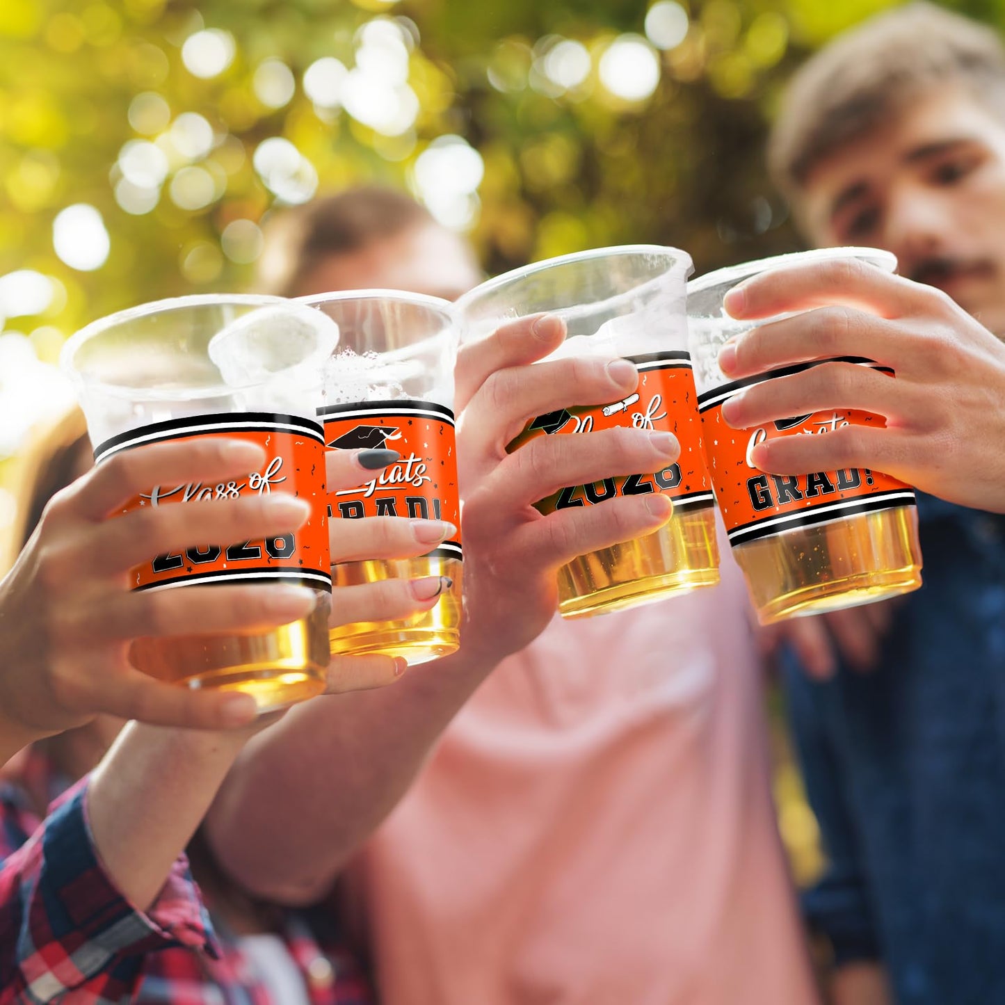 Gatherfun Class of 2026 Graduation Cups - 100 Pack, 16oz Orange Plastic Cups for Festive Party Service