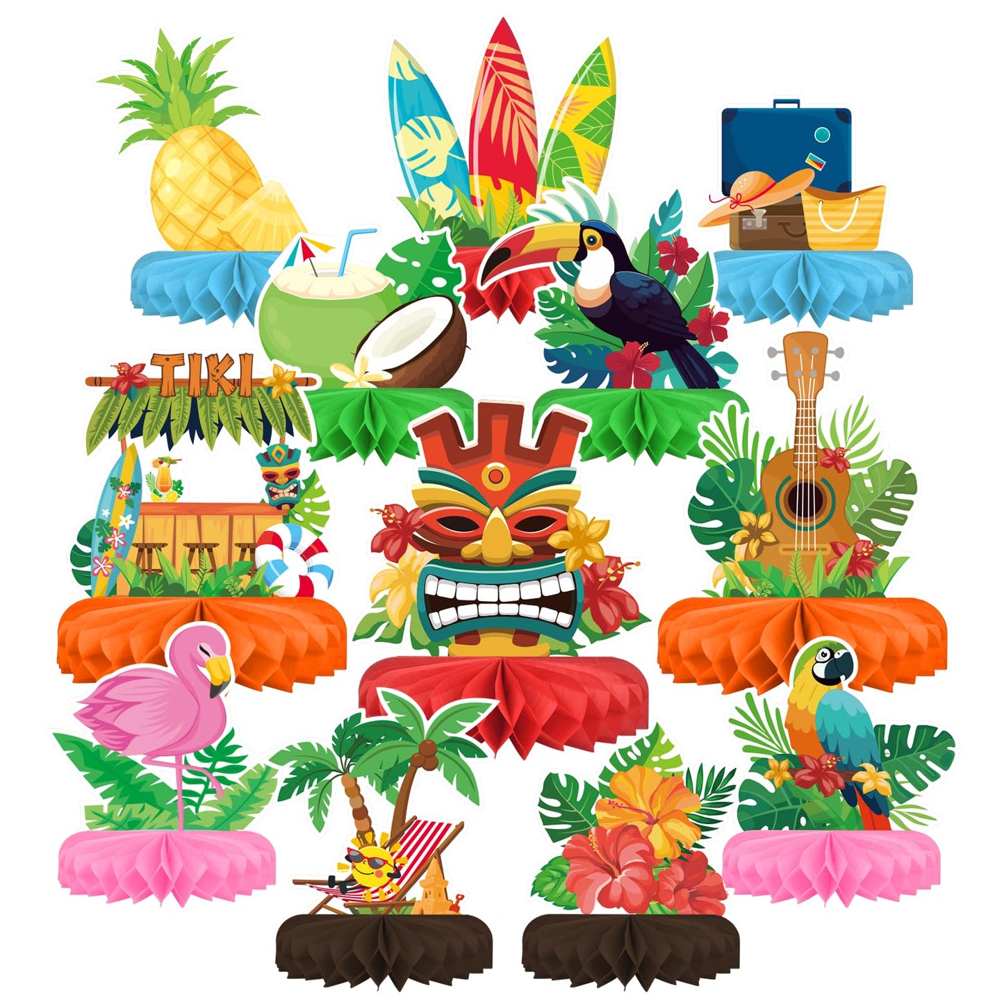 Gatherfun Hawaiian Luau Party Decorations Set – Aloha Table Centerpieces, Luau Honeycomb, Tiki & Hawaiian Party Supplies