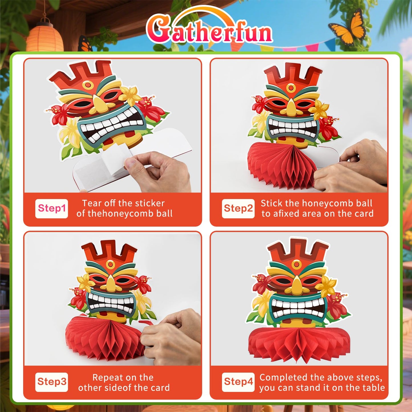 Gatherfun Hawaiian Luau Party Decorations Set – Aloha Table Centerpieces, Luau Honeycomb, Tiki & Hawaiian Party Supplies