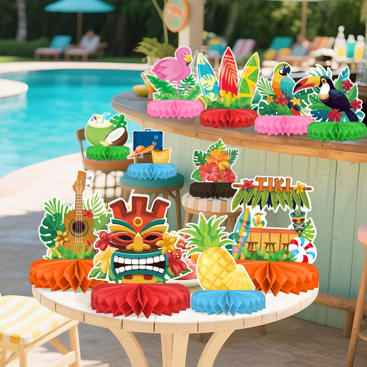Gatherfun Hawaiian Luau Party Decorations Set – Aloha Table Centerpieces, Luau Honeycomb, Tiki & Hawaiian Party Supplies