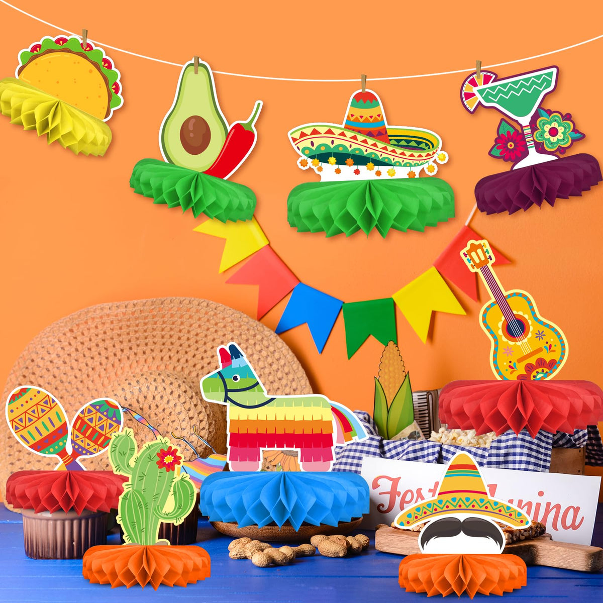 Gatherfun Fiesta Party Decorations: Authentic Mexican Honeycomb Centerpieces for Cinco de Mayo
