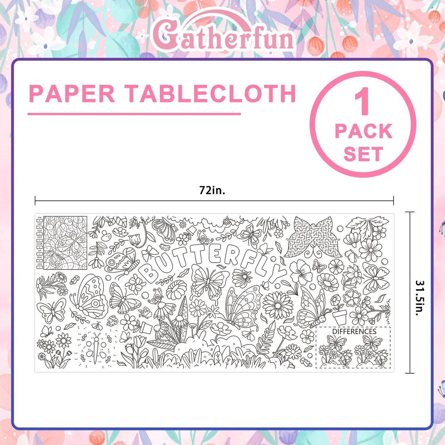 Gatherfun Butterfly Birthday Giant Coloring Poster – 31.5 x 72 in Classroom Wall Decor & Party Table Cover