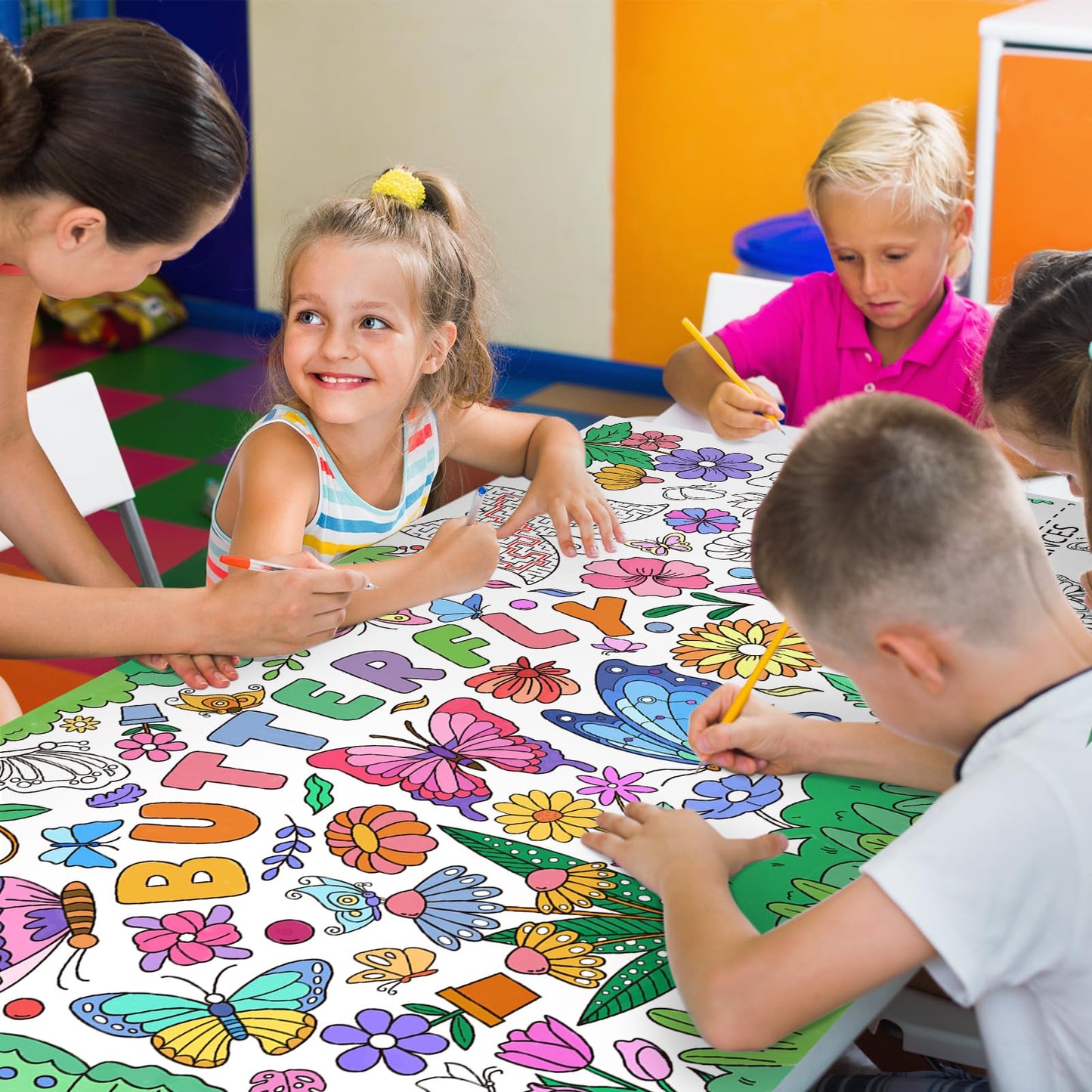 Gatherfun Butterfly Birthday Giant Coloring Poster – 31.5 x 72 in Classroom Wall Decor & Party Table Cover