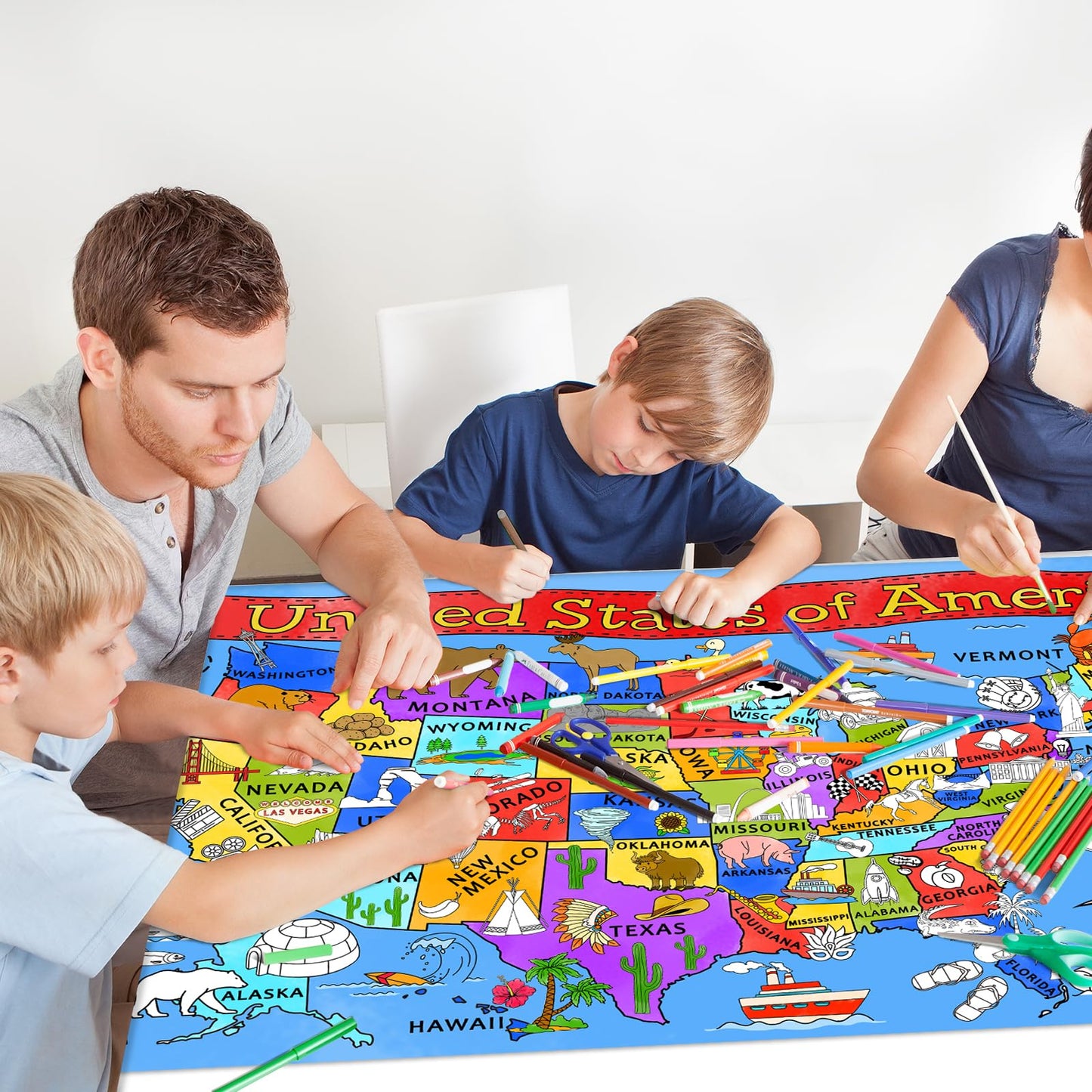 Gatherfun USA Coloring Activity Poster — Giant 31.5x72 Classroom Wall Decor & Party Table Cover