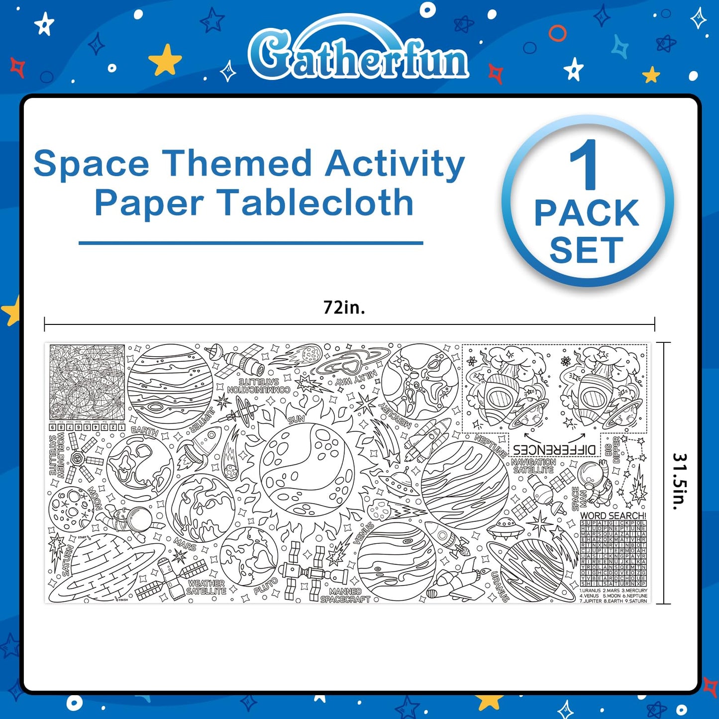 Gatherfun Giant Coloring Poster 31.5 x 72 in – Outer Space Wall Poster & Table Cover for Classroom & Parties
