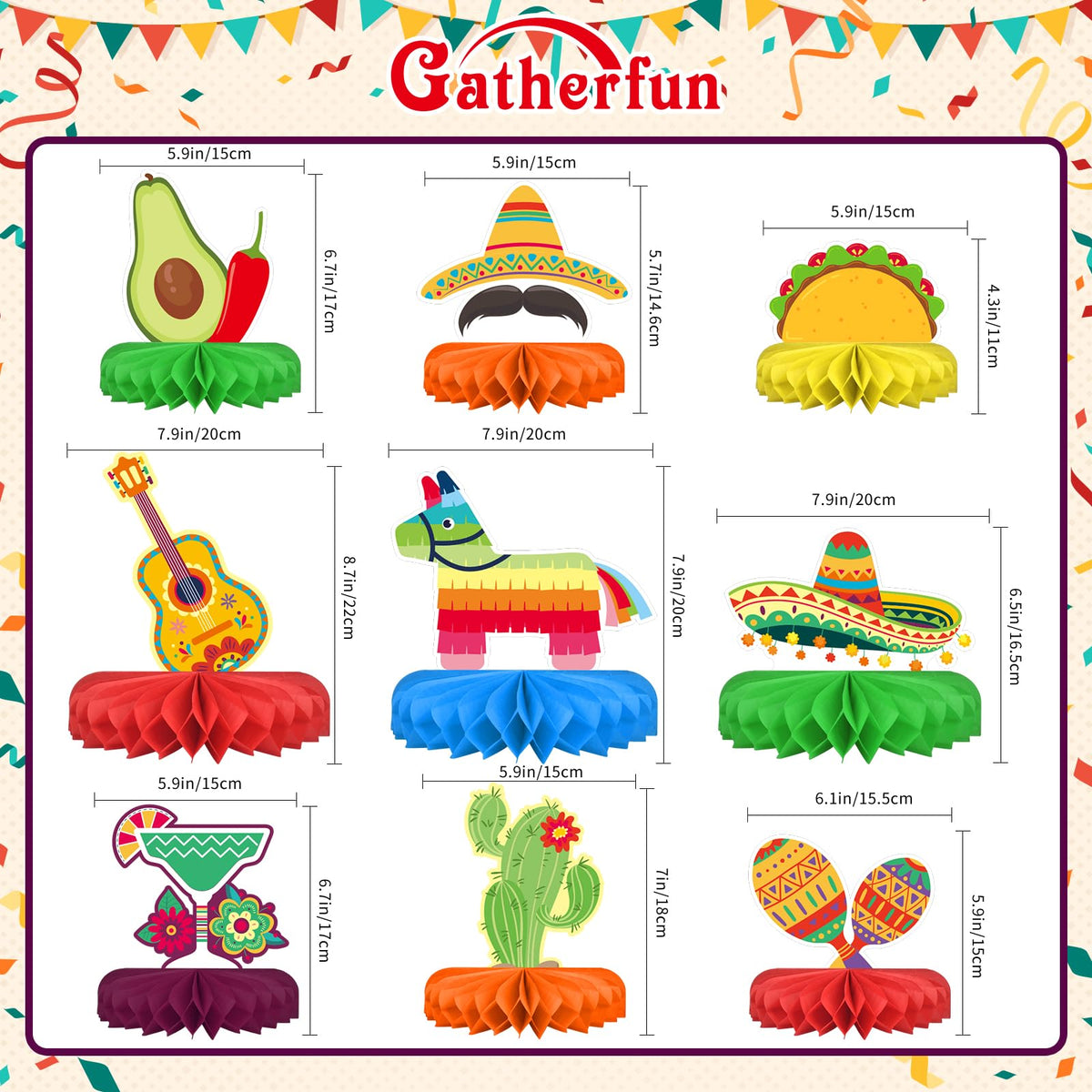 Gatherfun Fiesta Party Decorations: Authentic Mexican Honeycomb Centerpieces for Cinco de Mayo
