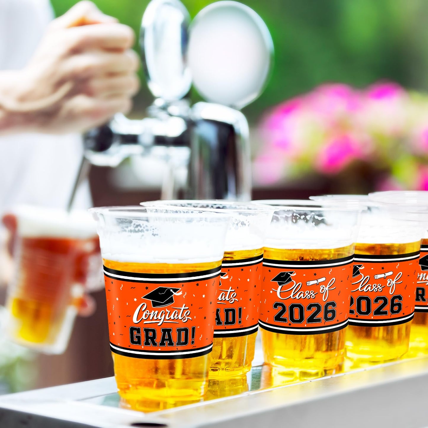 Gatherfun Class of 2026 Graduation Cups - 100 Pack, 16oz Orange Plastic Cups for Festive Party Service