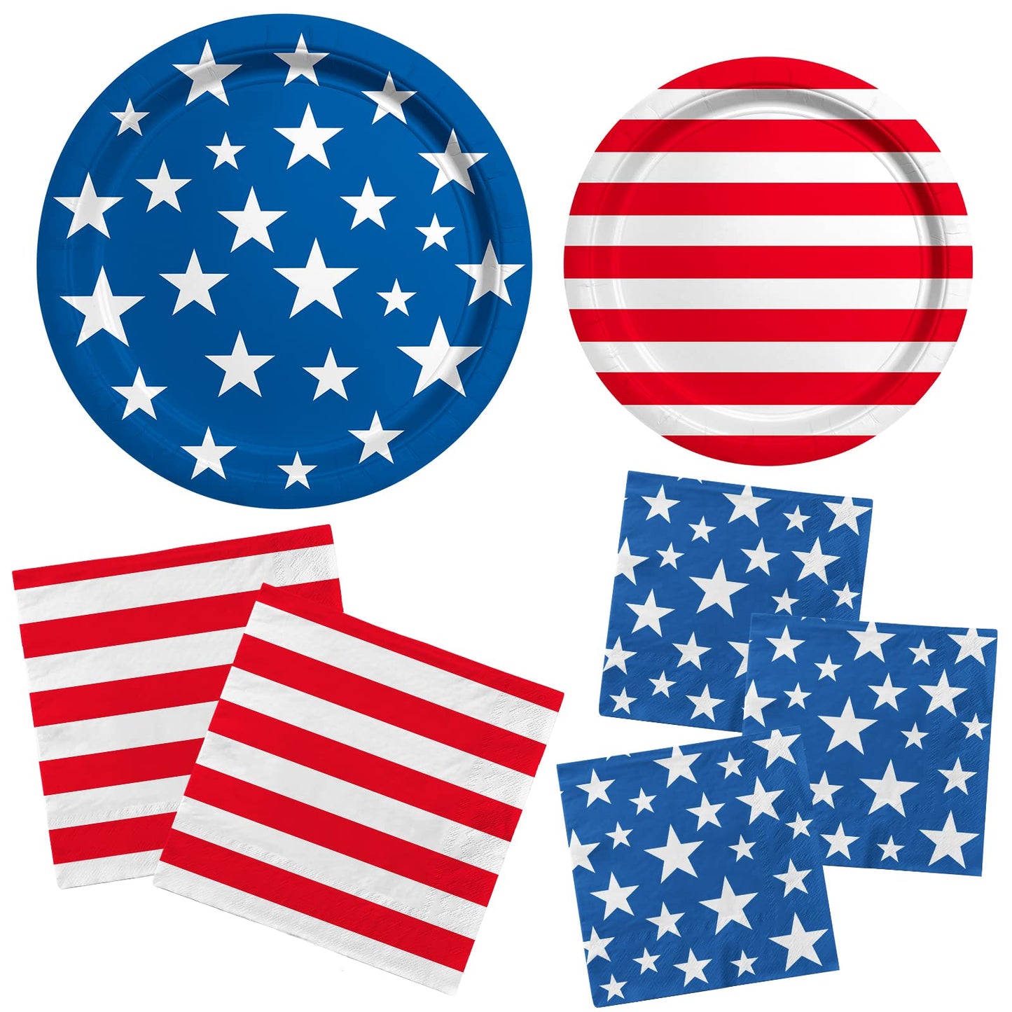 Gatherfun American Flag Patriotic Party Supplies – 50pc Disposable Dinner Plates, Dessert Plates, Napkins & Cocktail Napkins