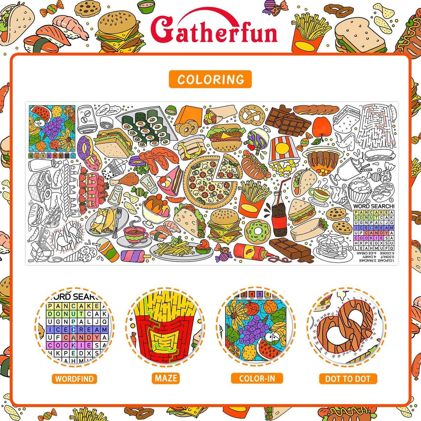 Gatherfun Giant Kids Coloring Poster – 31.5 x 72, Food-Themed Activity for Classroom, Birthday & Events