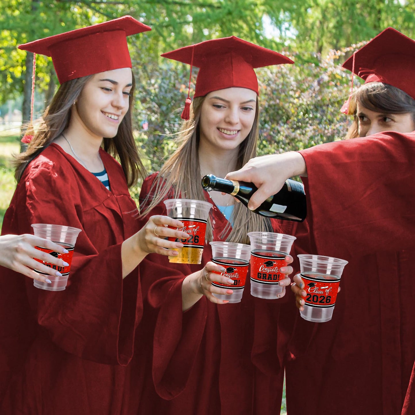 Gatherfun Class of 2026 Graduation Cups - 100 x 16oz Red Plastic Cups for Graduation Party Decorations