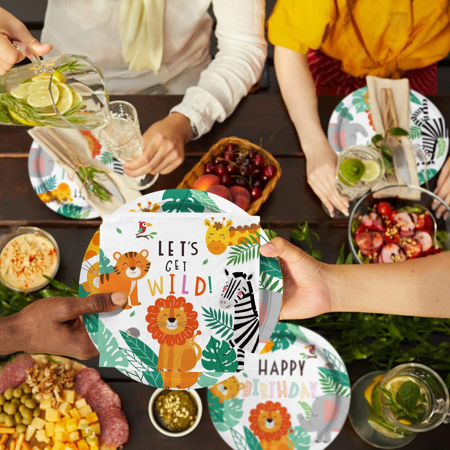 Gatherfun Safari Jungle Birthday Party Supplies – 25-Count Dinner Plates, Dessert Plates, Napkins, Cups, Banner & Tablecloth