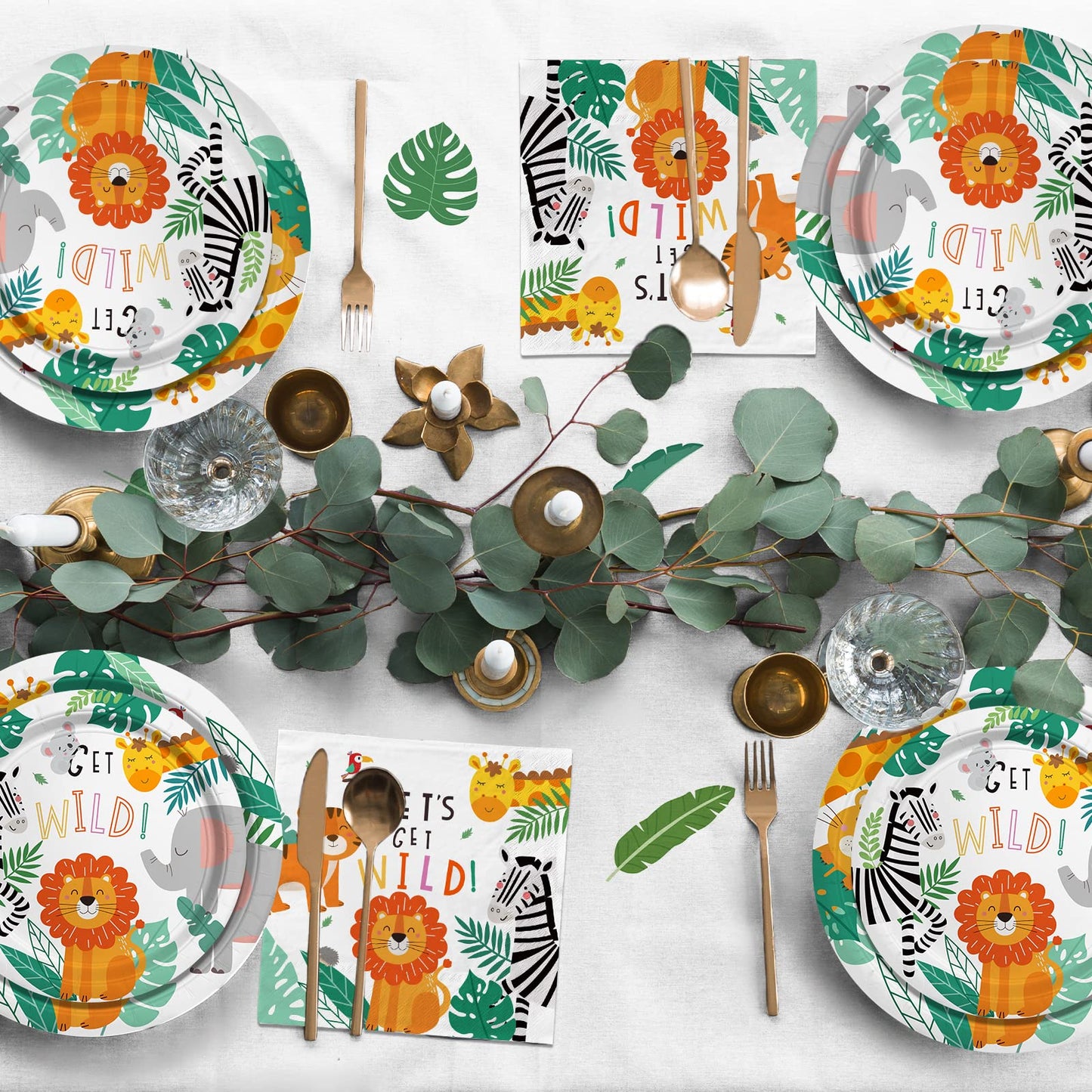 Gatherfun Safari Jungle Birthday Party Supplies – 25-Count Dinner Plates, Dessert Plates, Napkins, Cups, Banner & Tablecloth