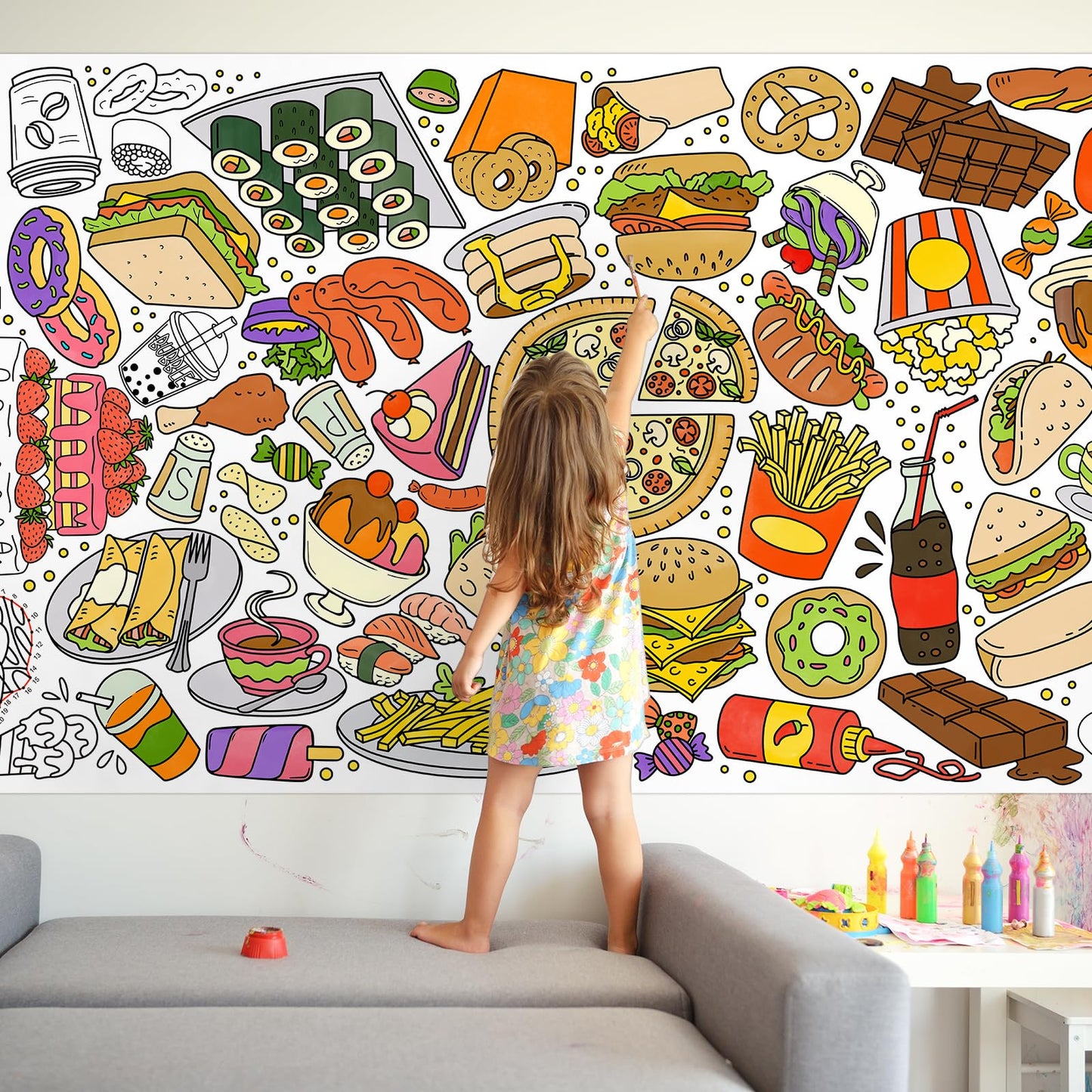 Gatherfun Giant Kids Coloring Poster – 31.5 x 72, Food-Themed Activity for Classroom, Birthday & Events