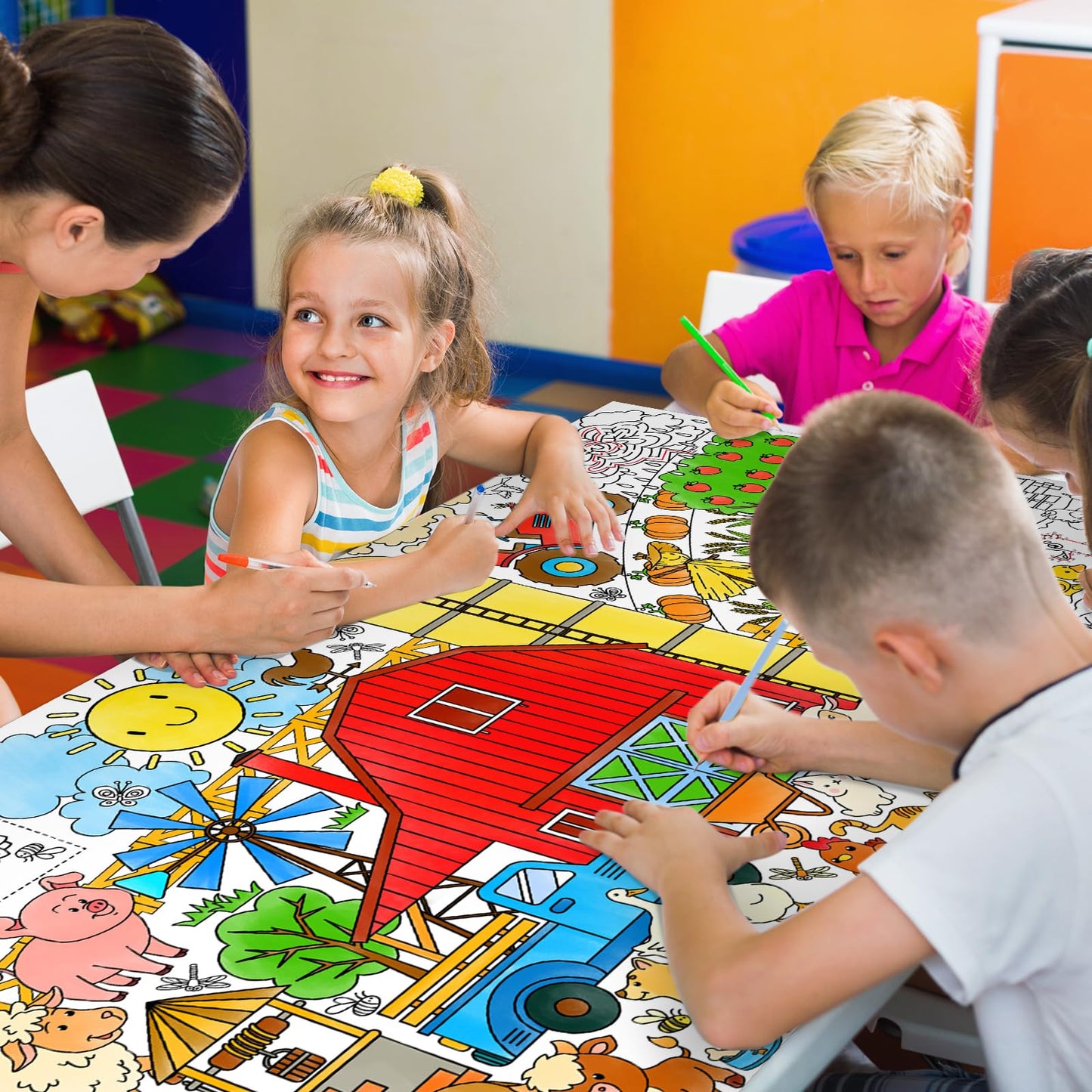 Gatherfun Farm Animal Giant Coloring Poster — 31.5 x 72 in for Classroom & Parties