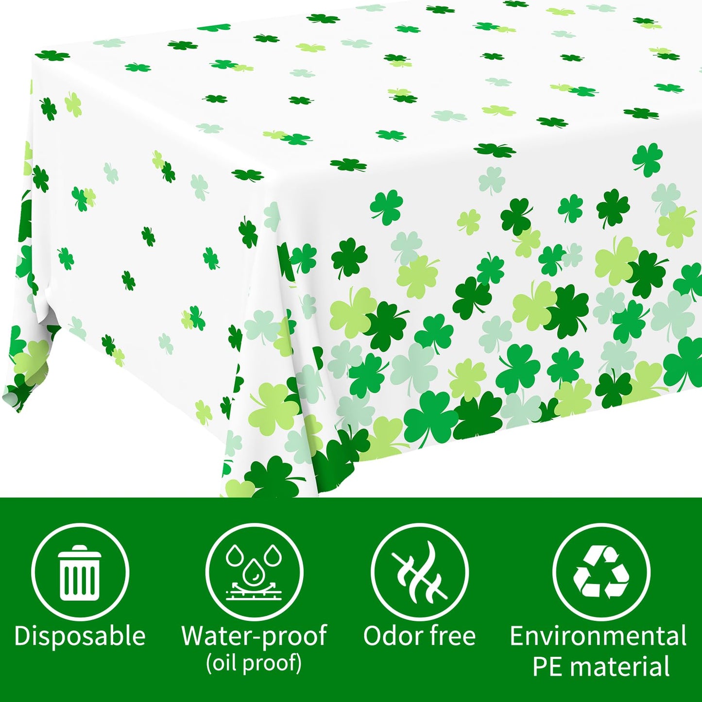 Gatherfun St. Patrick's Day Shamrock Tablecloths - 54x108 in Disposable Table Covers (3-Pack)