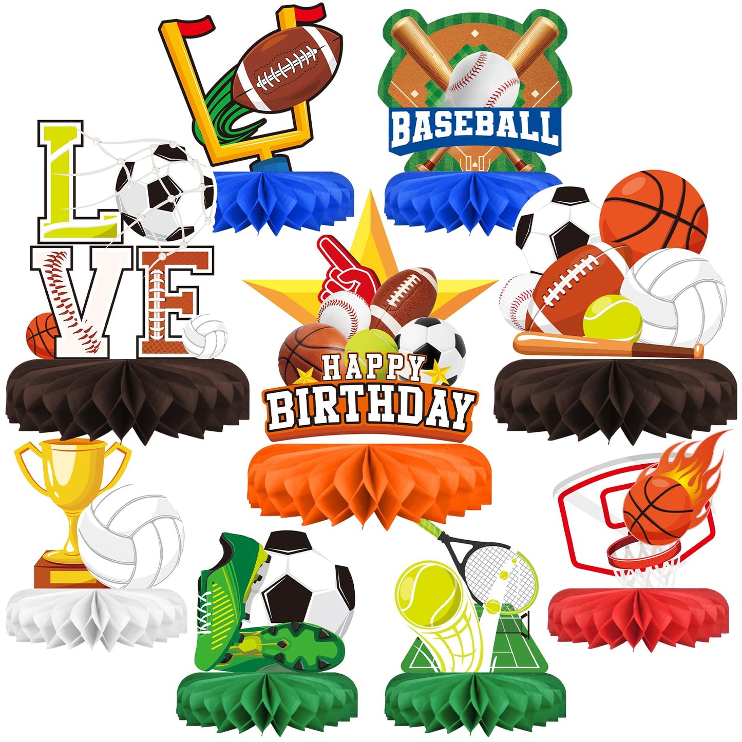 Gatherfun Sports Themed Party Decorations Kit – Honeycomb Centerpieces