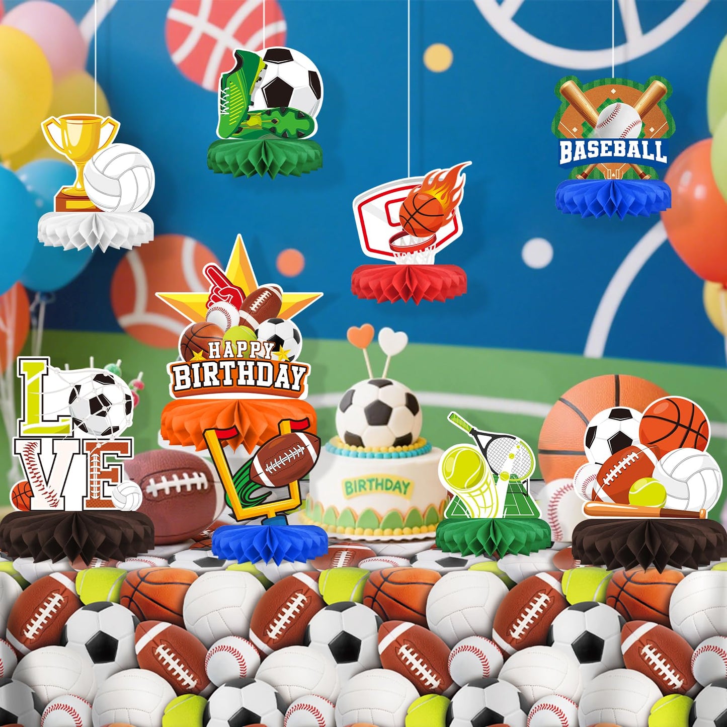 Gatherfun Sports Themed Party Decorations Kit – Honeycomb Centerpieces