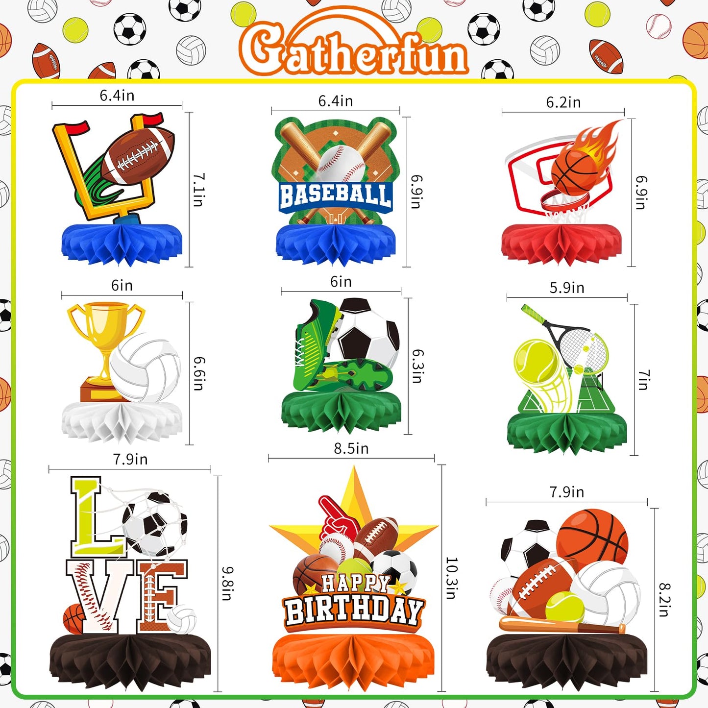 Gatherfun Sports Themed Party Decorations Kit – Honeycomb Centerpieces