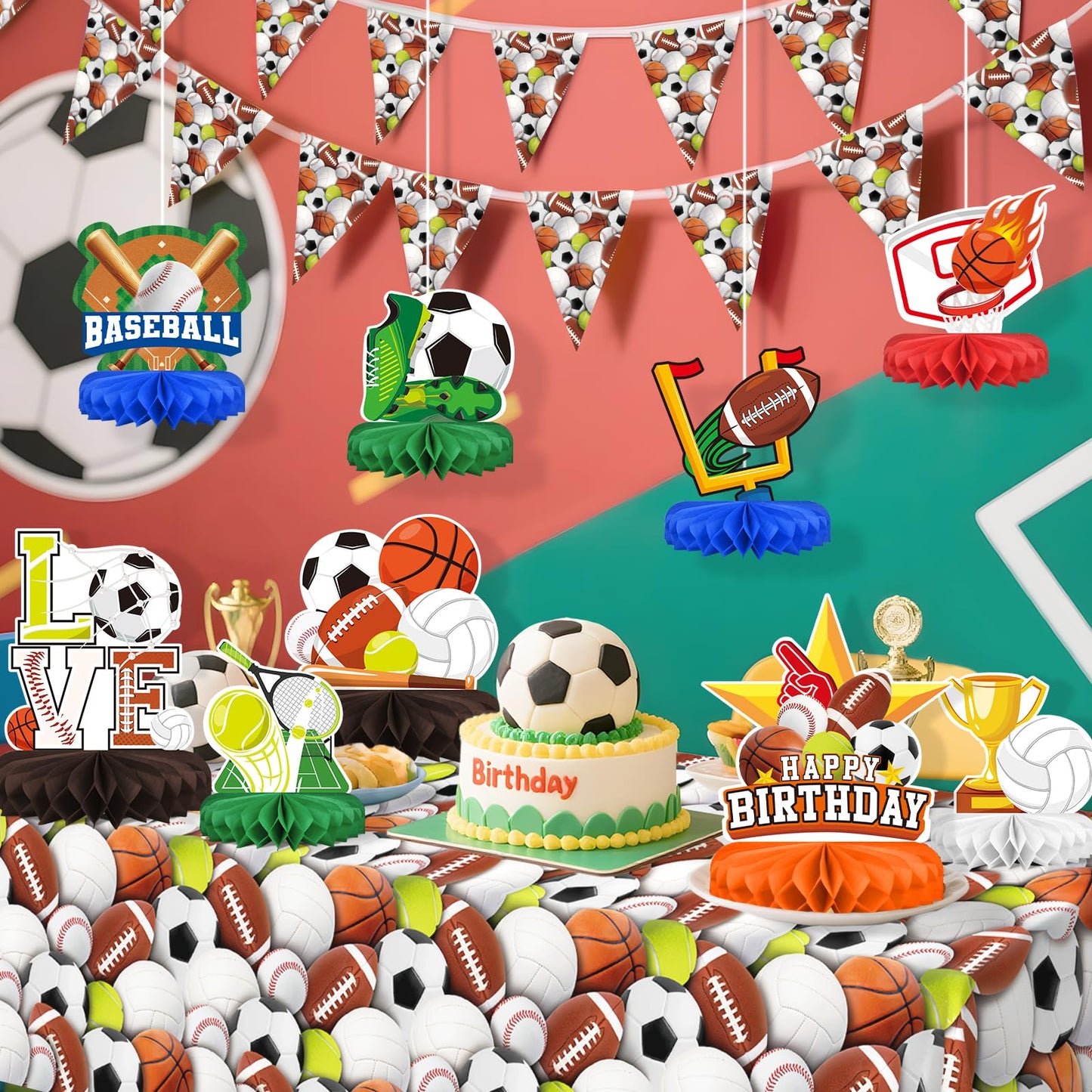 Gatherfun Sports Themed Party Decorations Kit – Honeycomb Centerpieces