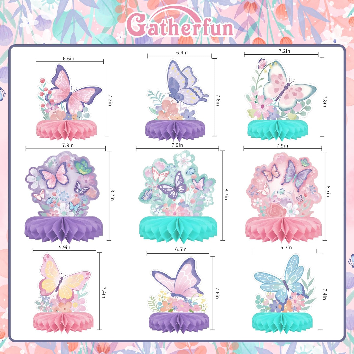 Gatherfun Butterfly Birthday Party Supplies Kit — Honeycomb Centerpieces & Table Decor