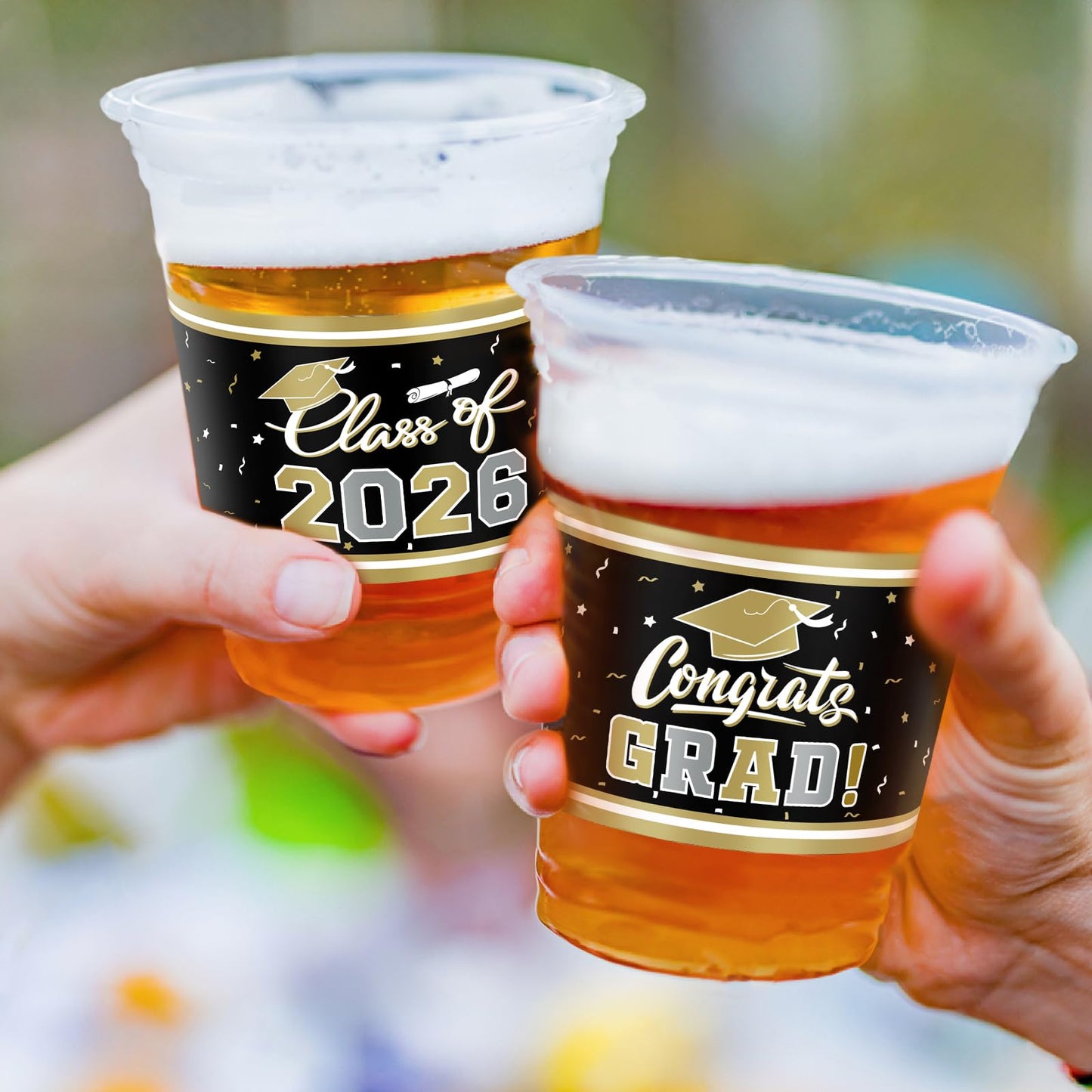 Gatherfun Graduation Decorations – 100 Pcs 16oz Black & Gold Graduation Cups for Grad Party