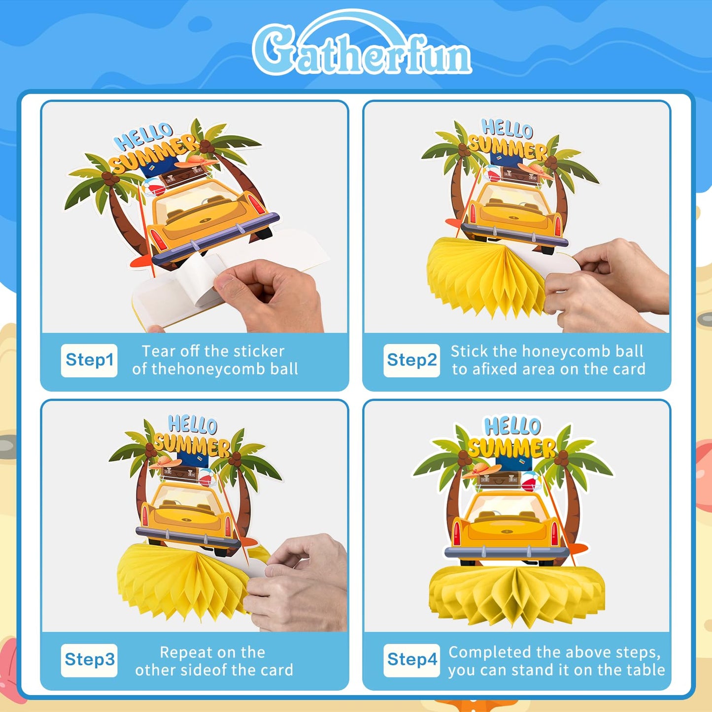 Gatherfun Beach Party Decorations Kit — 12 Honeycomb Centerpieces & Table Decor for Summer & Pool Parties