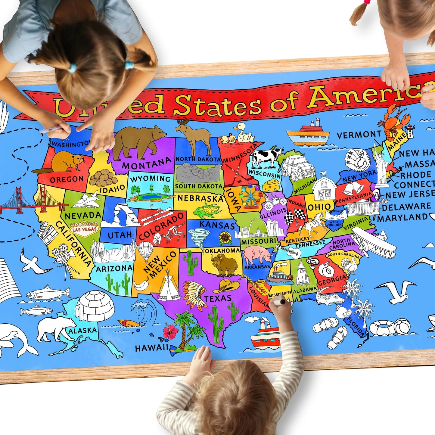 Gatherfun USA Coloring Activity Poster — Giant 31.5x72 Classroom Wall Decor & Party Table Cover