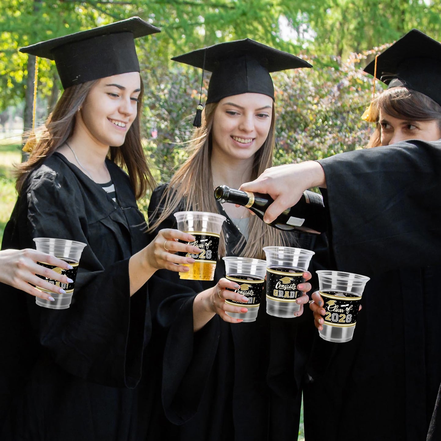 Gatherfun Graduation Decorations – 100 Pcs 16oz Black & Gold Graduation Cups for Grad Party