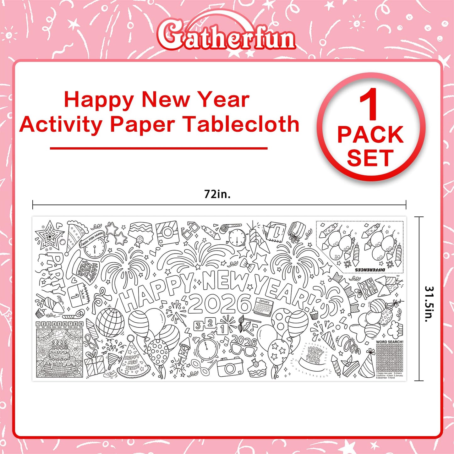 Gatherfun Giant Coloring Poster for Classroom Wall – 31.5 x 72 Inches, Happy New Year Theme