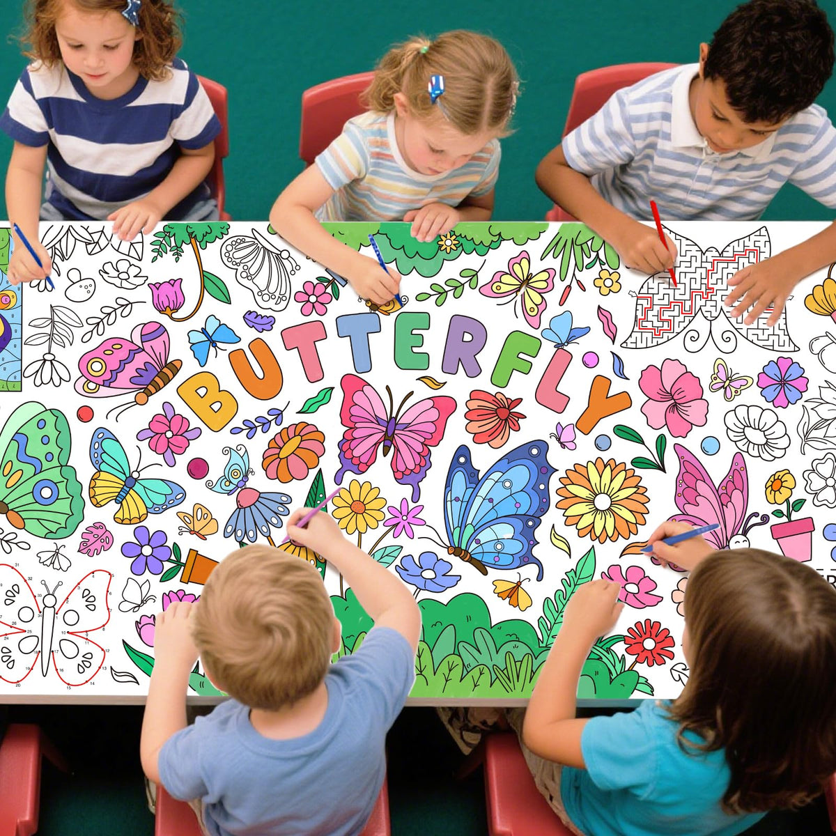 Gatherfun Butterfly Birthday Giant Coloring Poster – 31.5 x 72 in Classroom Wall Decor & Party Table Cover