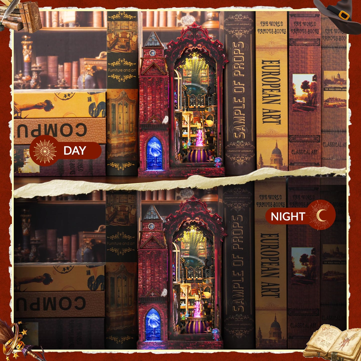 GATTLELIC Book Nook Kit — DIY 3D Magic Castle Dollhouse Puzzle for Adults & Teens (Arcane Sprire)