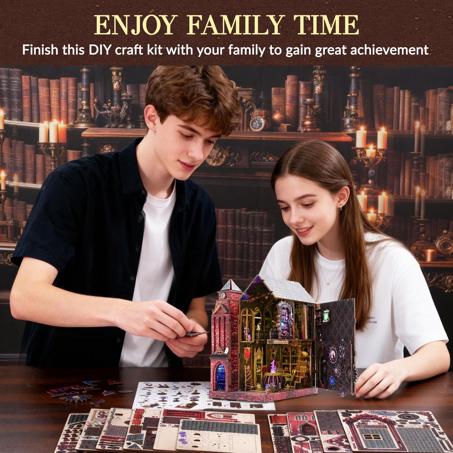 GATTLELIC Book Nook Kit — DIY 3D Magic Castle Dollhouse Puzzle for Adults & Teens (Arcane Sprire)