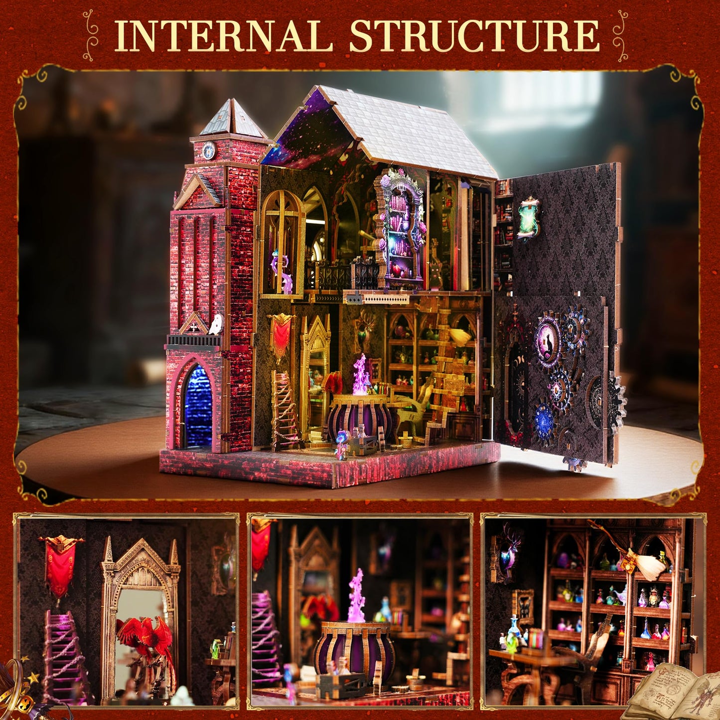 GATTLELIC Book Nook Kit — DIY 3D Magic Castle Dollhouse Puzzle for Adults & Teens (Arcane Sprire)