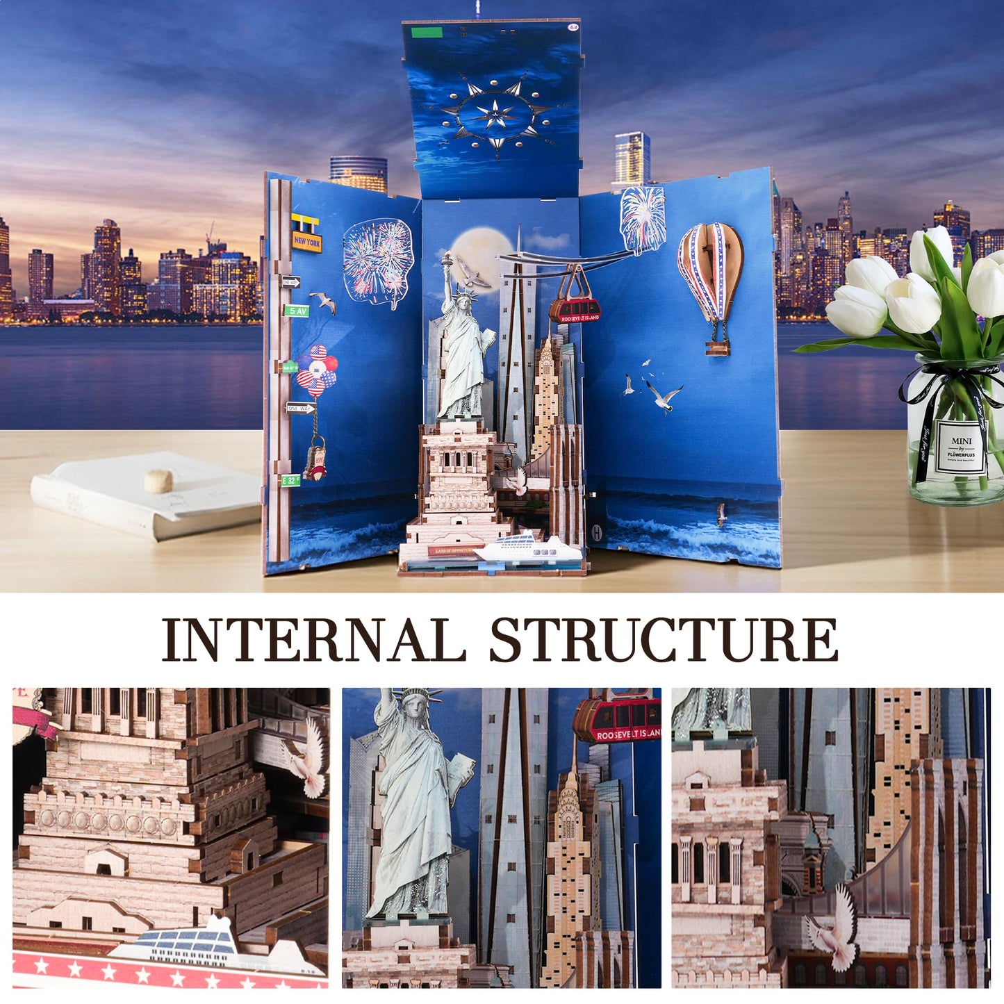 GATTLELIC Book Nook Kit – Liberty's Legacy 3D Wooden Puzzle for Bookshelf Decor