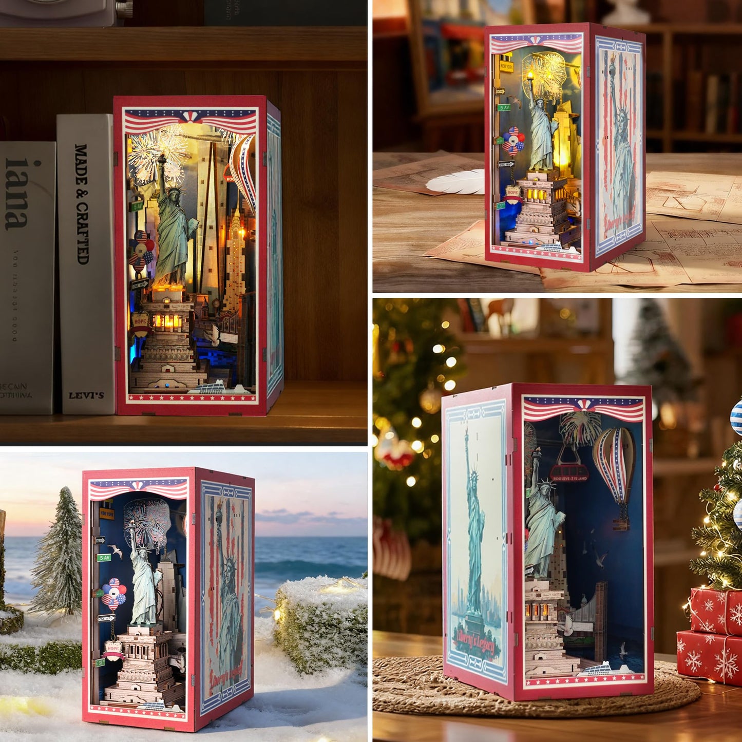 GATTLELIC Book Nook Kit – Liberty's Legacy 3D Wooden Puzzle for Bookshelf Decor
